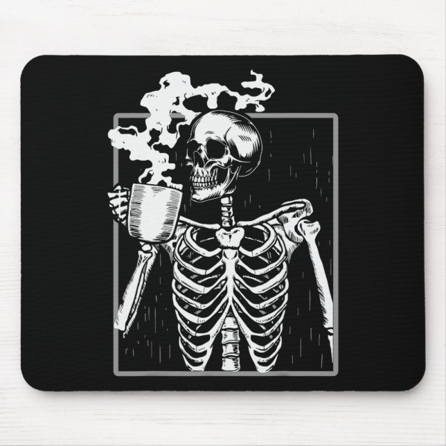 Skeleton Drinking Coffee Lover Funny Halloween Sku Mouse Pad (Front)