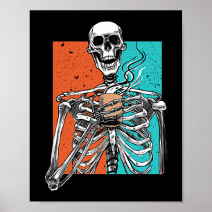 Skeleton Drinking Coffee Lover Funny Halloween Sku Poster