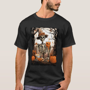 Skeleton Drinking Coffee Lover Funny Halloween Sku T-Shirt