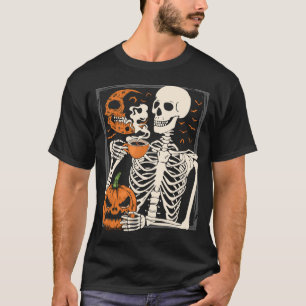 Skeleton Drinking Coffee Lover Halloween Skull Men T-Shirt