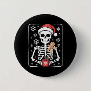 Skeleton Drinking Coffee Santa Hat Christmas 6 Cm Round Badge