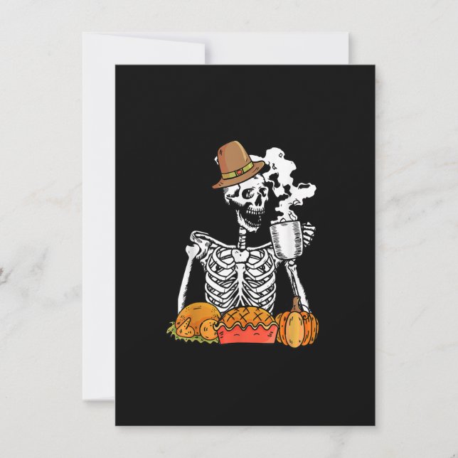 Skeleton Drinking Coffee Thanksgiving Pumpkin Pie  Invitation (Front)