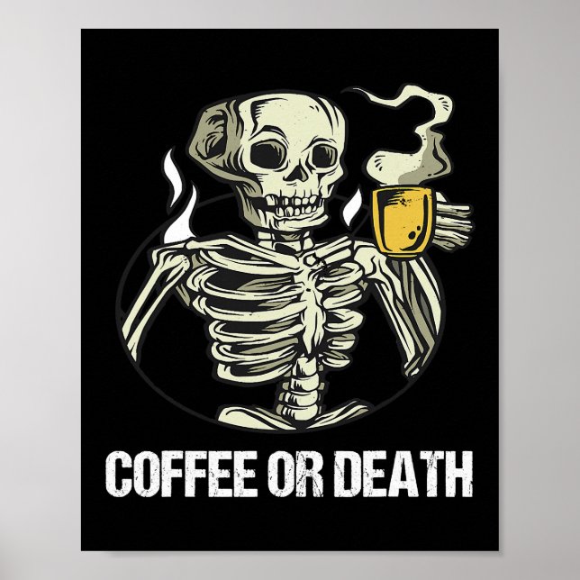 Skeleton Drinking Coffee Vintage Men Halloween Cos Poster (Front)