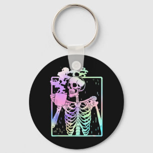 Skeleton Drinking Coffee Women men Halloween costu Key Ring