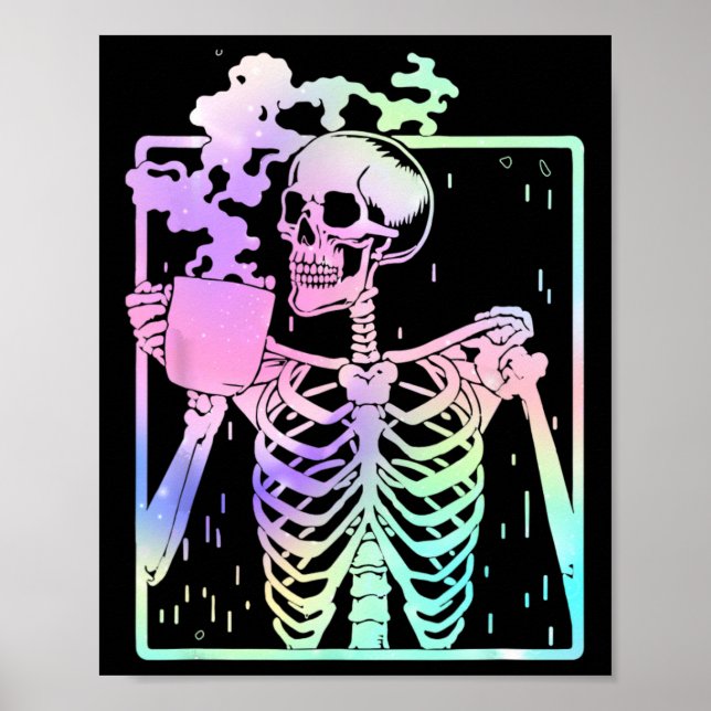 Skeleton Drinking Coffee Women Men Halloween Costu Poster (Front)