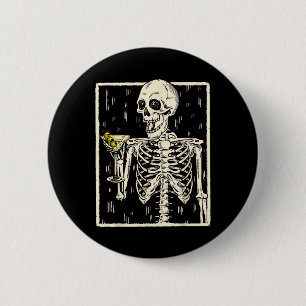 Skeleton Drinking Martini Tail Retro Halloween Cos 6 Cm Round Badge