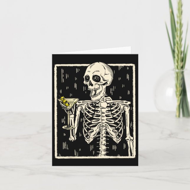 Skeleton Drinking Martini Tail Retro Halloween Cos Card (Front)