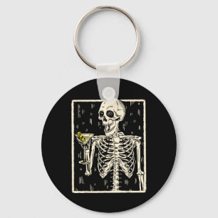 Skeleton Drinking Martini Tail Retro Halloween Cos Key Ring