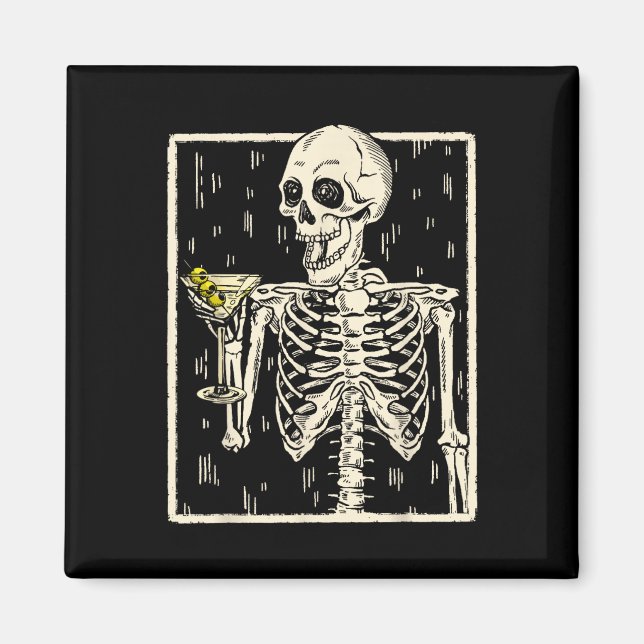 Skeleton Drinking Martini Tail Retro Halloween Cos Magnet (Front)