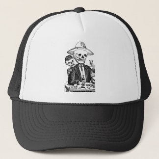 Skeleton Drinking Tequila and Smoking, Mexico Trucker Hat