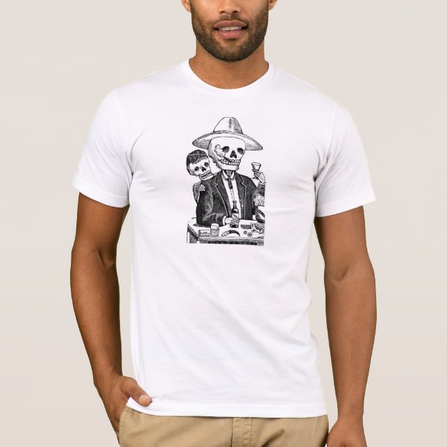 Skeleton Drinking Tequila and Smoking T-Shirt (Front)