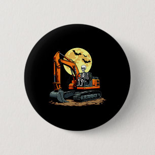Skeleton Driving Excavator Halloween Construction 6 Cm Round Badge