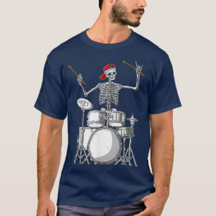 Skeleton Drummer Halloween Costume Playing Drums T-Shirt