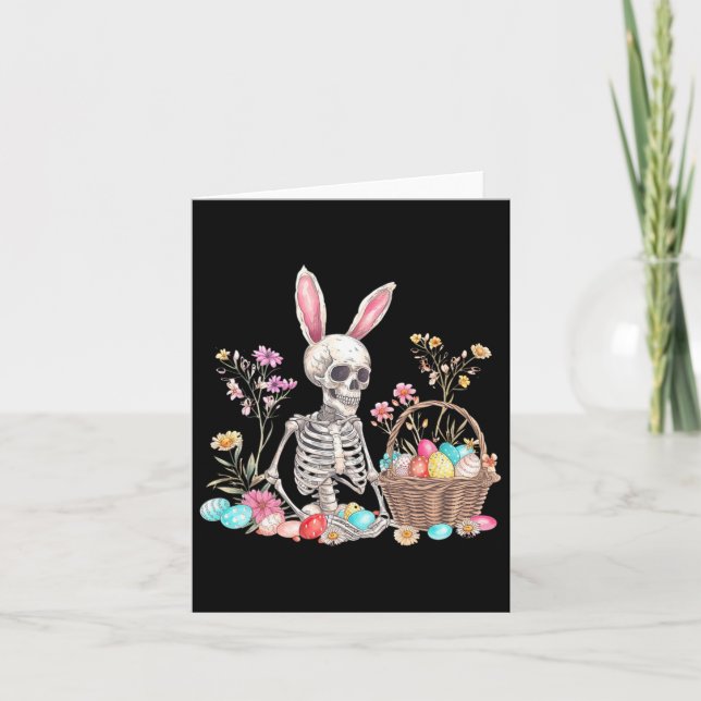 Skeleton Easter Skeleton Eggs Basket Bunny  Card (Front)
