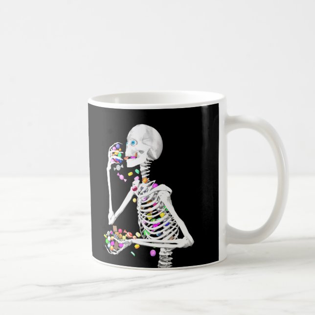 Skeleton Eating Halloween Candy Coffee Mug (Right)