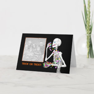 Skeleton Eating Halloween Candy Photo Card