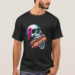 Skeleton Eating Hot Dog - Vintage Hotdog Halloween T-Shirt