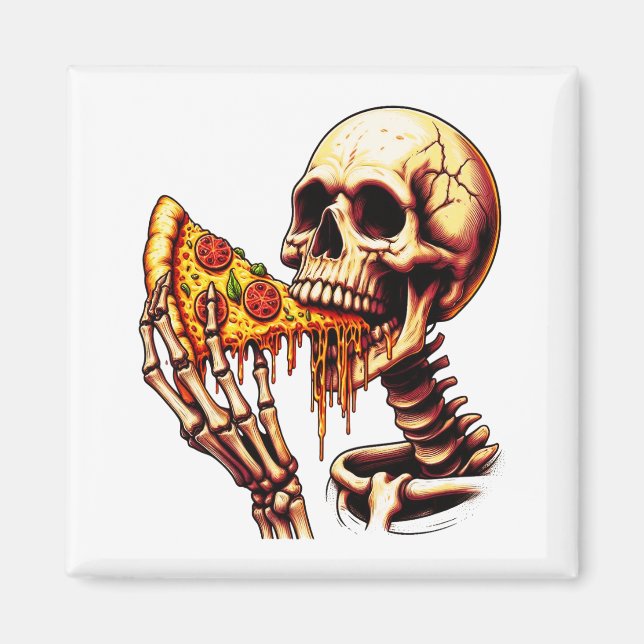 Skeleton Eating Pizza Magnet (Front)