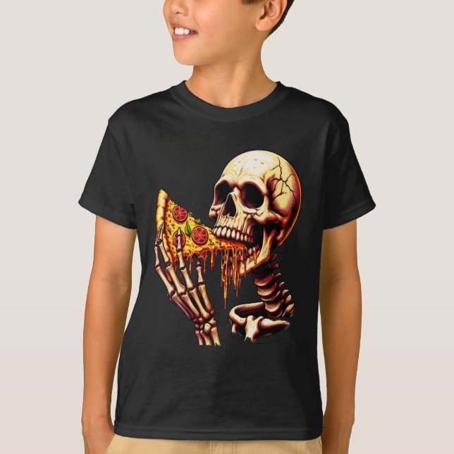 Skeleton Eating Pizza T-Shirt (Front)