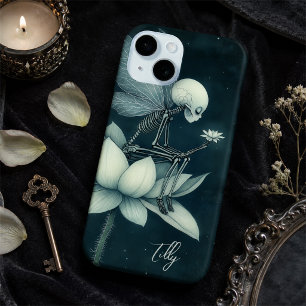 Skeleton Fairy on Moonlit Lotus Flower Custom Name iPhone 15 Case