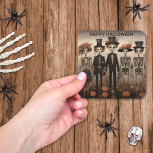 Skeleton Family Happy Halloween Square Sticker