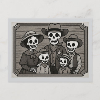 Skeleton Family In Western Portrait Holiday Postcard