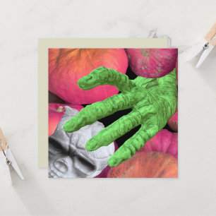 Skeleton fingers & skull & pumpkins for Halloween Invitation