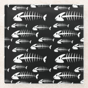 Skeleton Fish Bones Fishing Humour Fisherman Hungr Glass Coaster