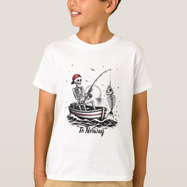 Skeleton Fisherman with Fish Skeleton T-Shirt (Front)