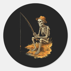 Skeleton Fishing Funny Halloween Costume Men Women Classic Round Sticker