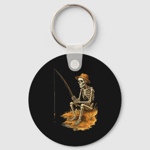 Skeleton Fishing Funny Halloween Costume Men Women Key Ring
