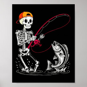 Skeleton Fishing Halloween Costume Funny Fishing B Poster