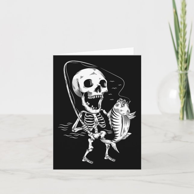 Skeleton Fishing Lazy Halloween Costume Cool Skull Card