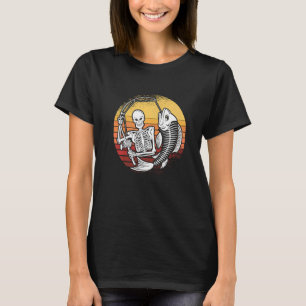 Skeleton Fishing Lazy Halloween Costume Retro Fish T-Shirt