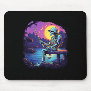 Skeleton Fishing Sunset Byss Fisherman Skeleton Ha Mouse Pad