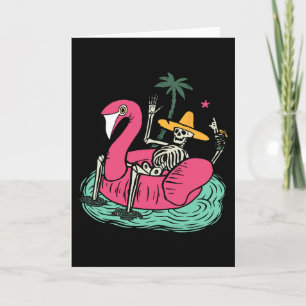Skeleton Flamingo Float Vacation Beach Drink Retro Card