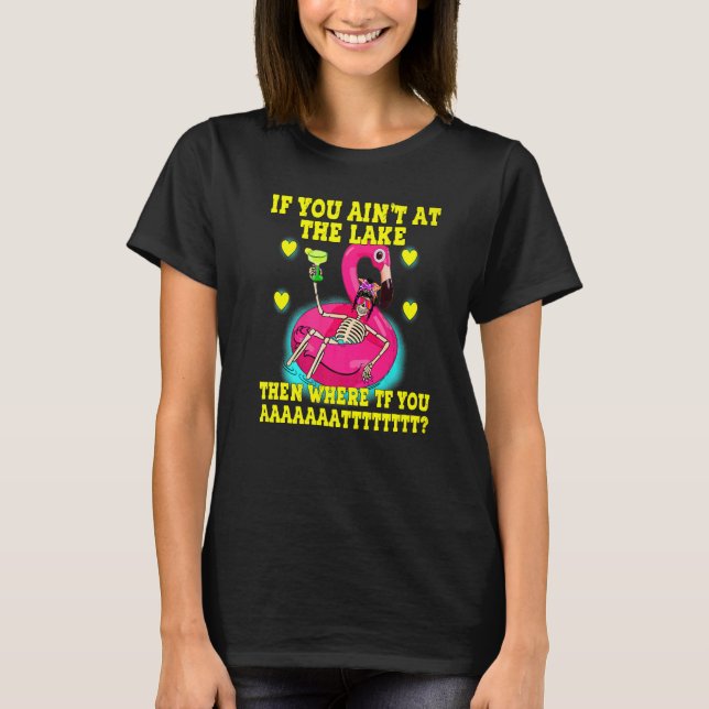 Skeleton Flamingo Floatie Summertime Summer Pool L T-Shirt (Front)