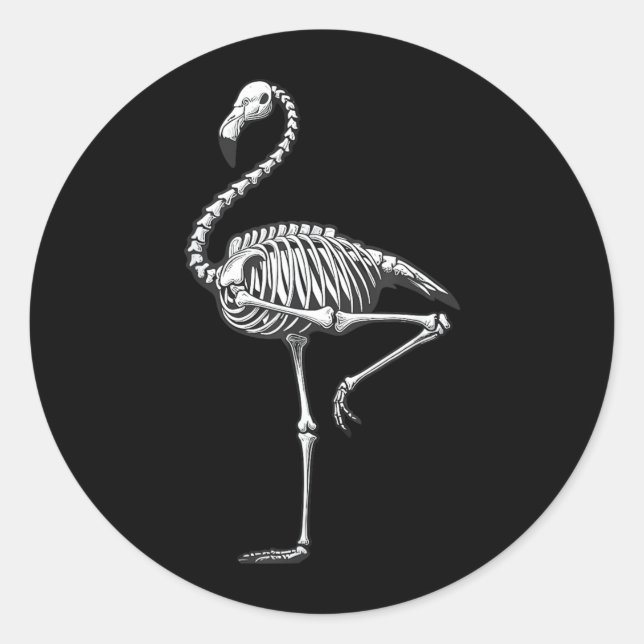 Skeleton Flamingo Halloween Classic Round Sticker (Front)