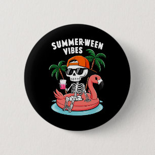 Skeleton Flamingo Summerween Vibes Halloween Boys 6 Cm Round Badge