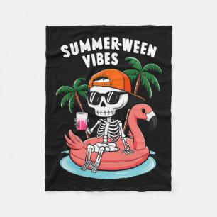 Skeleton Flamingo Summerween Vibes Halloween Boys  Fleece Blanket