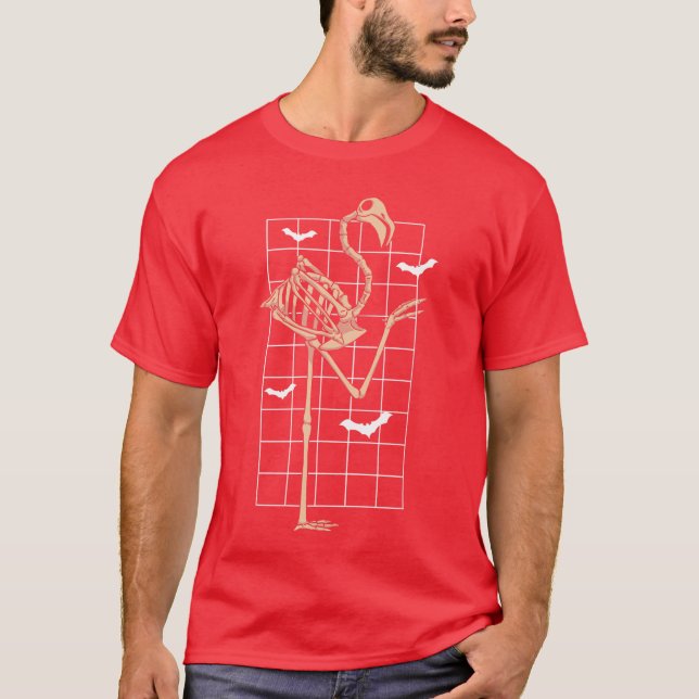 Skeleton Flamingo Trick Or Treating Bird Lover Hal T-Shirt (Front)