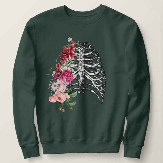 Skeleton Flower Body Edgy Graphic Sweatshirt (Design Front)