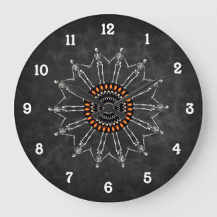 Skeleton Flower Gothic Grey Large Clock