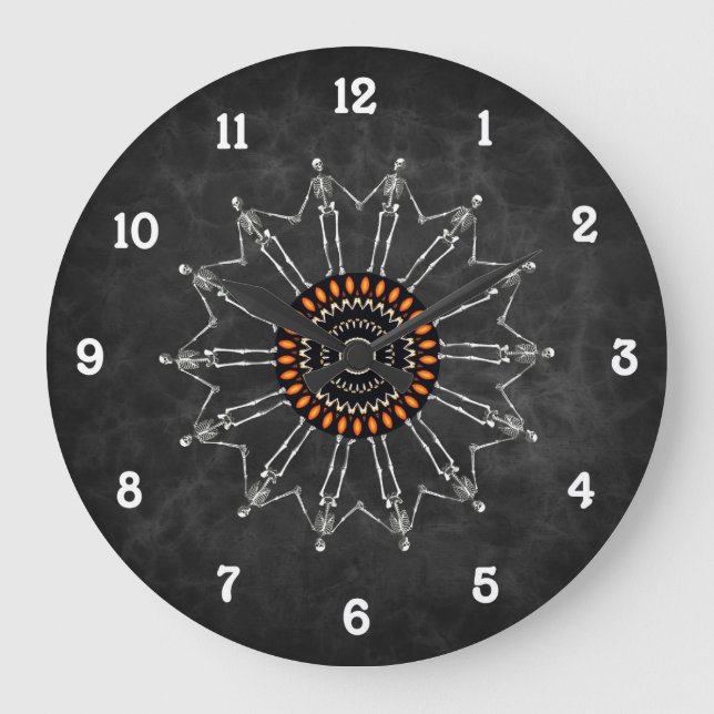 Skeleton Flower Gothic Grey Large Clock (Front)