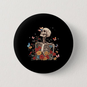 Skeleton Flowers Butterfly Floral Halloween Men Wo 6 Cm Round Badge