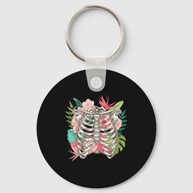 Skeleton Flowers Rib Cage X-ray Funny Halloween  Key Ring (Front)