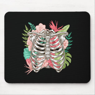 Skeleton Flowers Rib Cage X-ray Funny Halloween  Mouse Pad