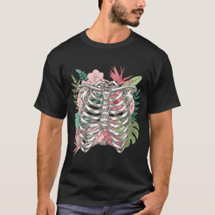 Skeleton Flowers Rib Cage  X Ray  Halloween T-Shirt