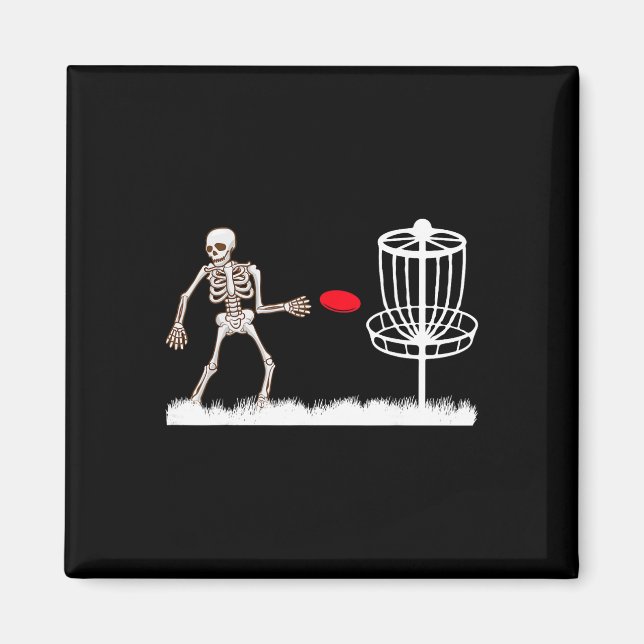 Skeleton Flying Disc Golf Frisbee Golfer Ghost Hal Magnet (Front)