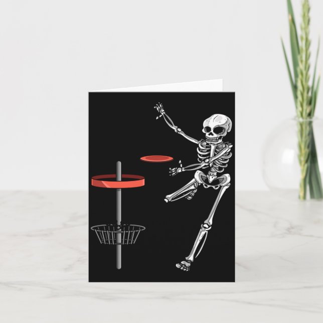 Skeleton Flying Disc Golf Halloween Frisbee Easy Card (Front)